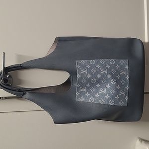 Upcycled lv blue leather bag